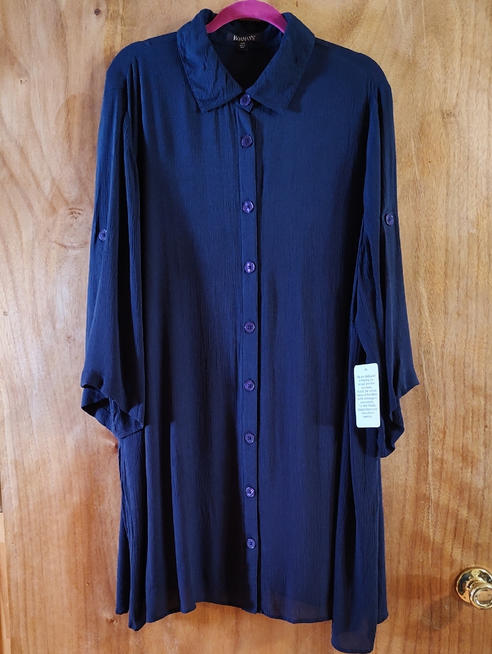 NWT Roaman's Crepe Shirt Dress Indigo Convertible Sleeves Rayon India Size 20W